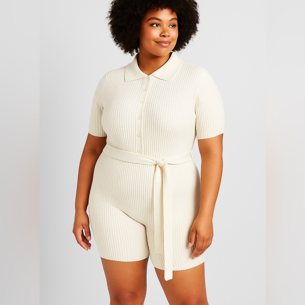 New! Eloquii ribbed mock neck Sculpt Control Short sweater Unitard romper, 18/20
